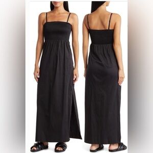 Favorite Daughter Strapless Smocked Bust Knit Black Maxi Dress Med $178 Retail